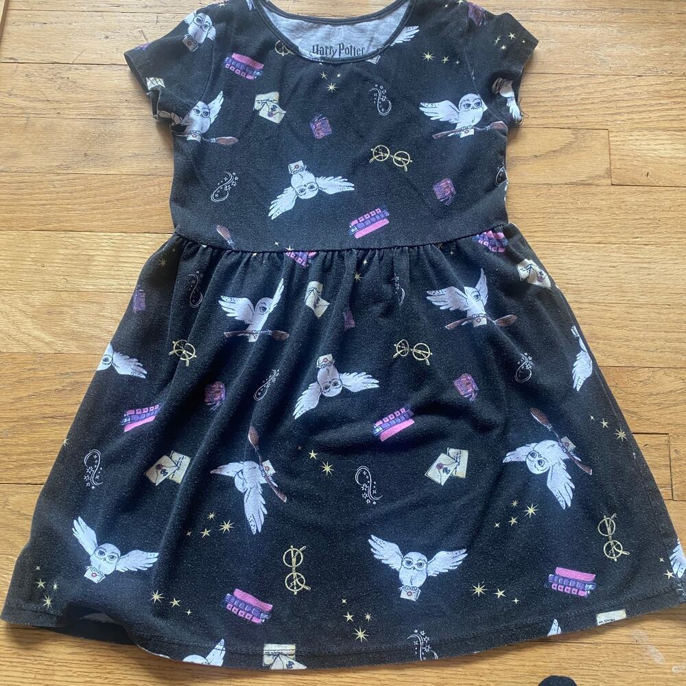 Harry Potter Girl Cotton Blend Owl Glasses Books Print Dress (Sz. 6)